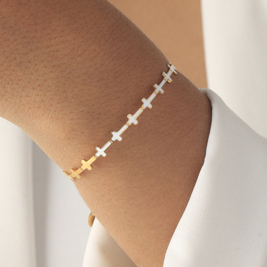 White Crosses Gold Bangle